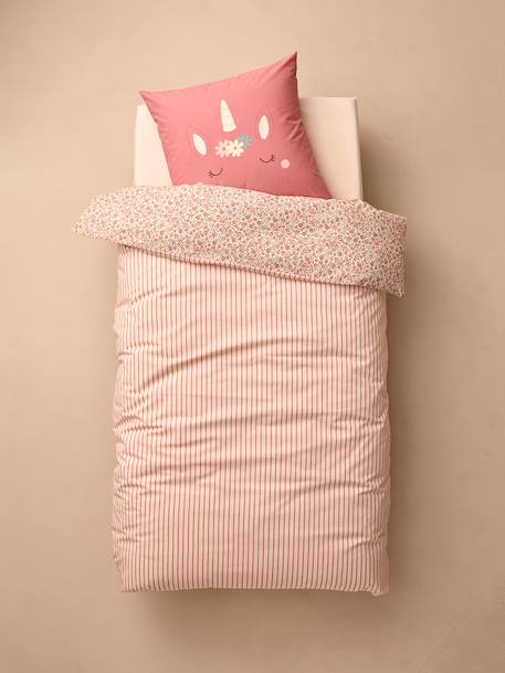 Parure housse de couette et taie d'oreiller corail - vertbaudet enfant 