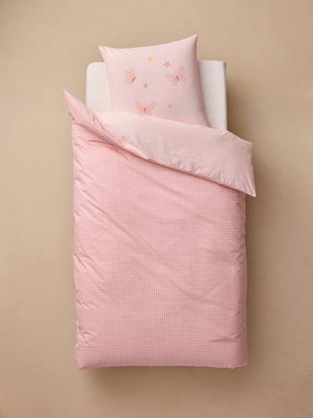 Parure housse de couette et taie d'oreiller rose pâle - vertbaudet enfant 
