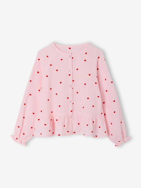 Girl's cotton gauze shirt aqua green+pale pink - vertbaudet enfant 