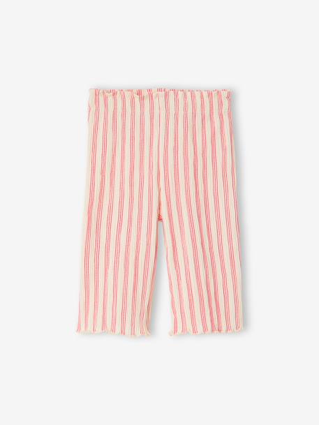 Girl's wide-leg jersey trousers mustard+striped pink - vertbaudet enfant 
