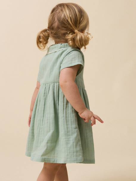 Short cotton gauze dress sage green - vertbaudet enfant 