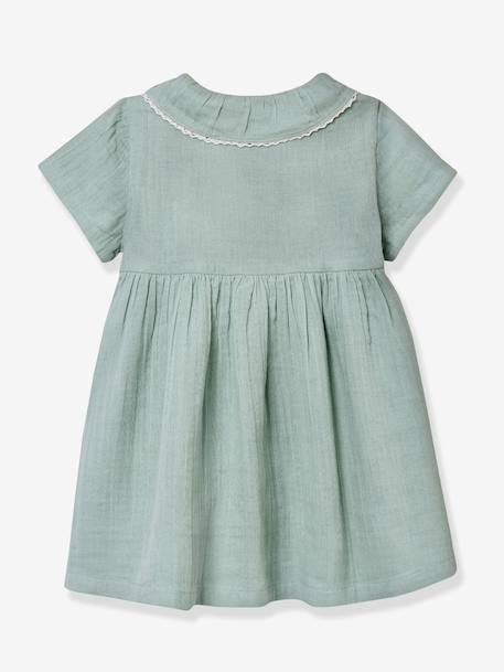 Short cotton gauze dress - sage green, Baby