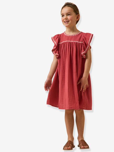 Embroidered long dress pomegranate - vertbaudet enfant 
