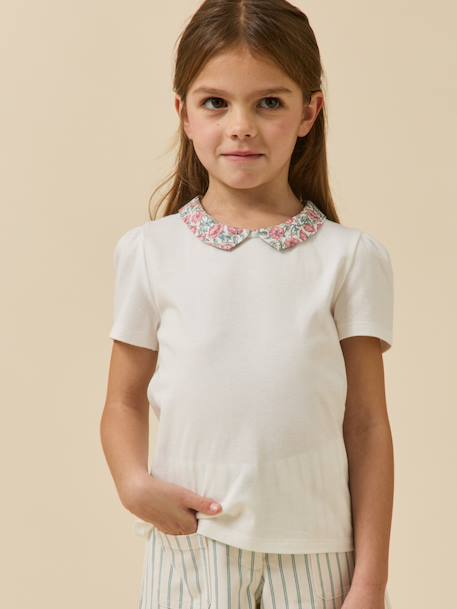 T-shirt with fancy collar in organic cotton light pink - vertbaudet enfant 