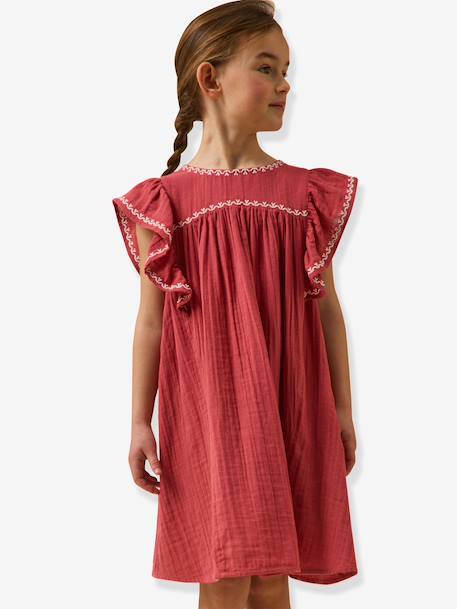 Embroidered long dress pomegranate - vertbaudet enfant 