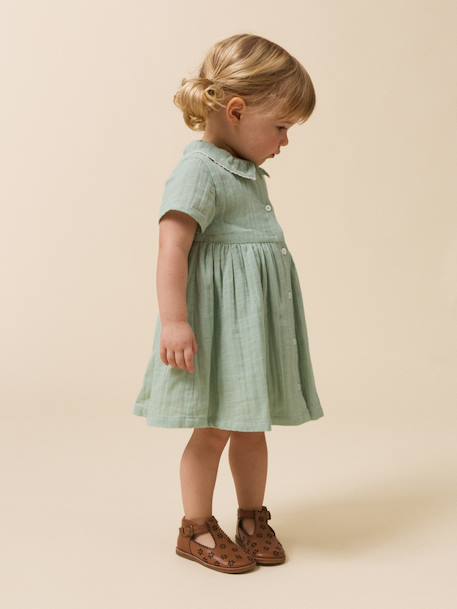 Short cotton gauze dress sage green - vertbaudet enfant 