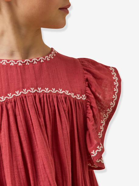 Embroidered long dress pomegranate - vertbaudet enfant 