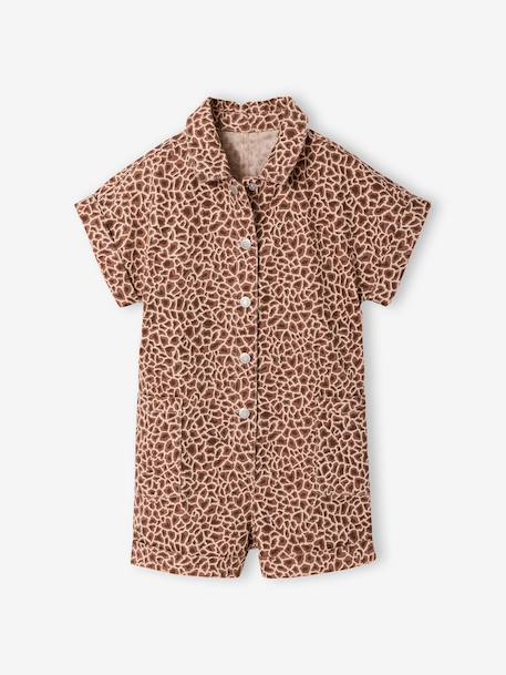Girls' cotton twill playsuit beige - vertbaudet enfant 