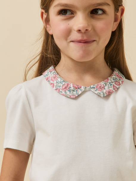 T-shirt with fancy collar in organic cotton light pink - vertbaudet enfant 