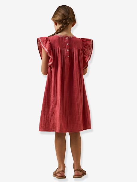 Embroidered long dress pomegranate - vertbaudet enfant 