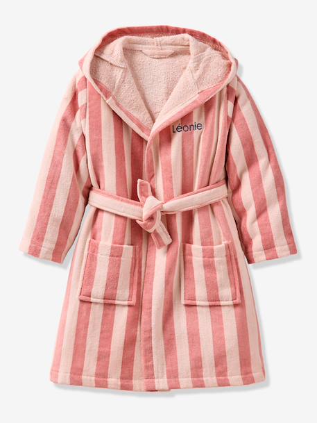 Customisable rabbit bathrobe for children, with recycled cotton striped pink - vertbaudet enfant 