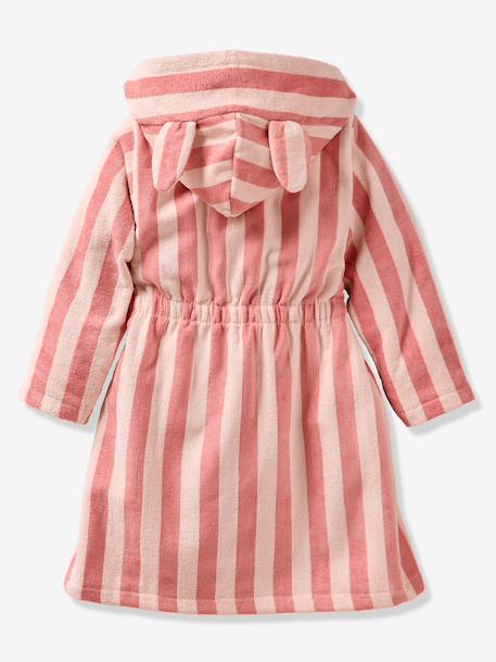 Customisable rabbit bathrobe for children, with recycled cotton striped pink - vertbaudet enfant 