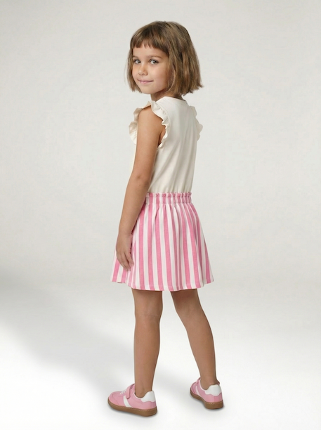 2-in-1-Effect Dress for Girls beige+ecru+indigo+pale pink+striped pink - vertbaudet enfant 