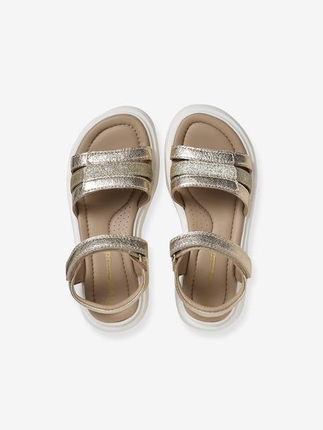 Girls' leather touch-fastening sandals gold - vertbaudet enfant 
