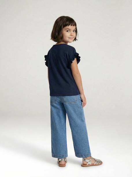 Girls’ Wide-Leg Denim Trousers medium blue - vertbaudet enfant 
