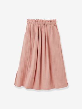 -Long organic cotton gauze skirt