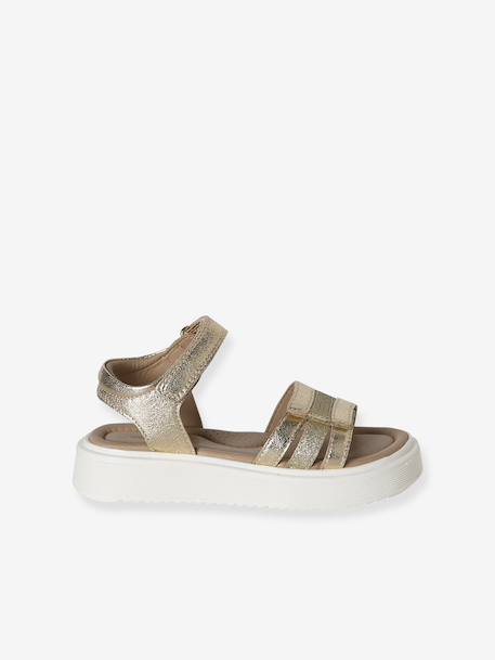 Girls' leather touch-fastening sandals gold - vertbaudet enfant 