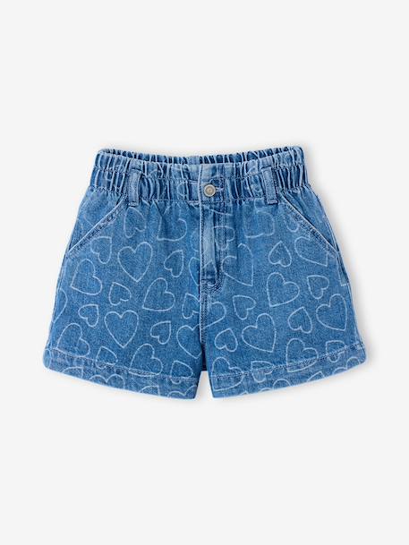 Girls' patterned denim shorts grey+light blue - vertbaudet enfant 