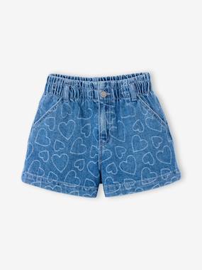 Short fille denim à motifs - vertbaudet enfant Fille-Short fille denim à motifs