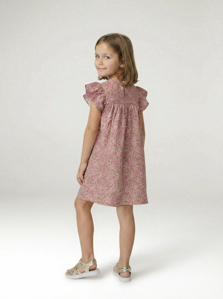 Robe fille en gaze de coton imprimée beige+beige imprimé+rose+rose pâle+vanille - vertbaudet enfant 