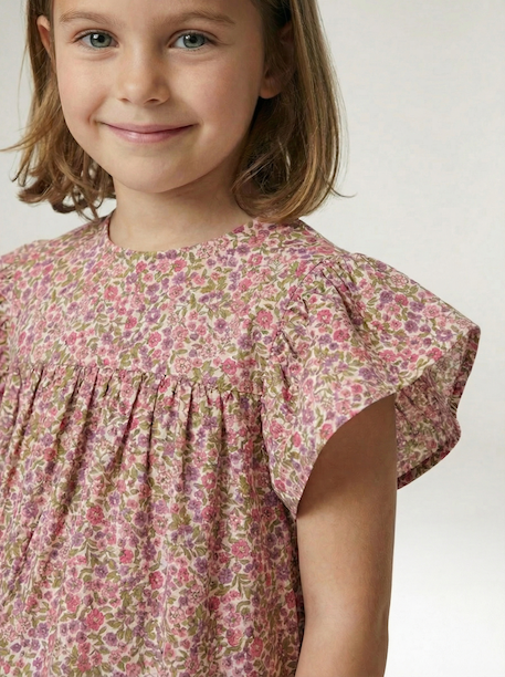 Robe fille en gaze de coton imprimée beige+beige imprimé+rose+rose pâle+vanille - vertbaudet enfant 