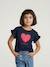 Girl's short-sleeved t-shirt with romantic pattern and frill detail ecru+navy blue+rose+sage green - vertbaudet enfant 