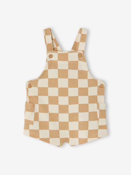 Printed Fleece Playsuit chequered beige+striped blue - vertbaudet enfant 