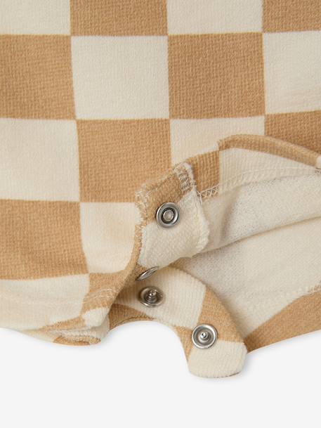 Printed Fleece Playsuit chequered beige+striped blue - vertbaudet enfant 