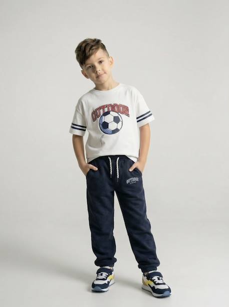 Joggers in fleece with adjustable waist ecru+navy blue - vertbaudet enfant 