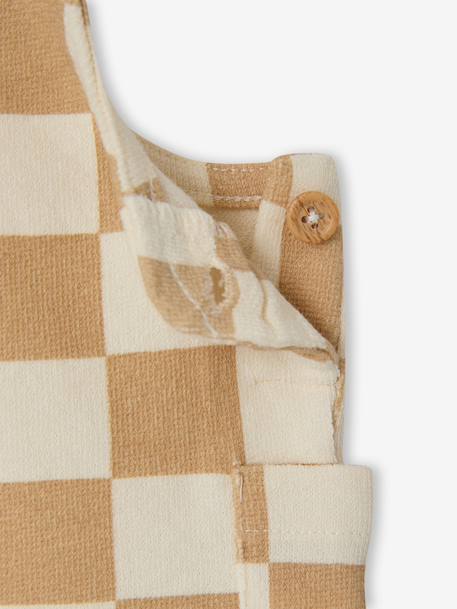 Salopette courte bébé molleton imprimé carreaux beige+rayé bleu - vertbaudet enfant 