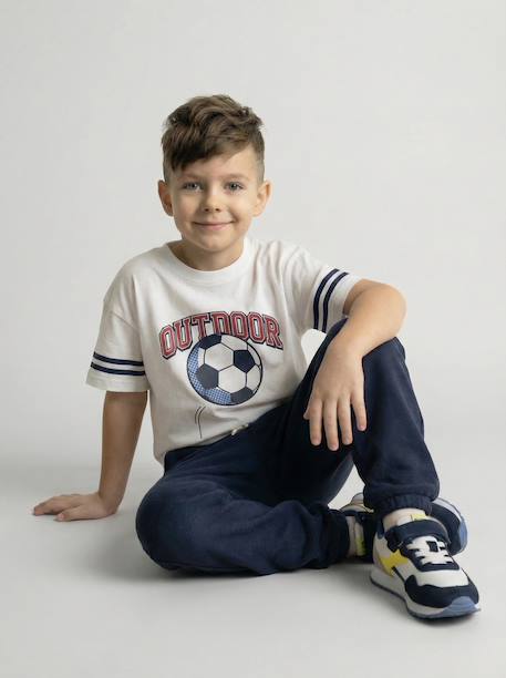 Joggers in fleece with adjustable waist ecru+navy blue - vertbaudet enfant 