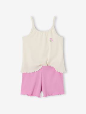 Lot de 2 pyjashort fleurs côtelés - vertbaudet enfant Fille-Lot de 2 pyjashort fleurs côtelés
