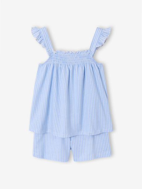 Girls' cotton braces pyjama shorts sky blue - vertbaudet enfant 