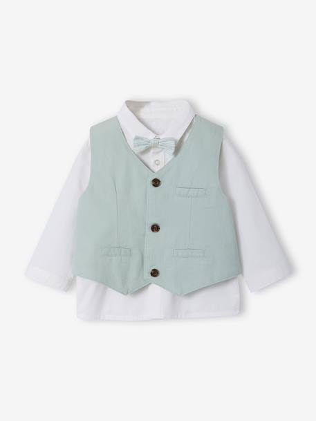 Ensemble chemise gilet nœud papillon bébé vert sauge - vertbaudet enfant 