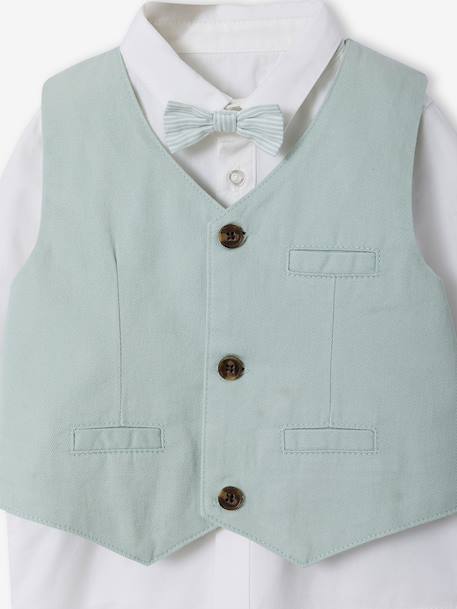 Set: shirt, cardigan and bow tie for babies sage green - vertbaudet enfant 
