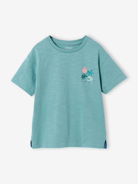 Boys' back print maxi T-shirt ecru+sage green - vertbaudet enfant 