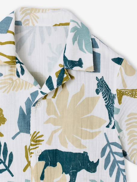 Chemise manches courtes blanc imprimé - vertbaudet enfant 