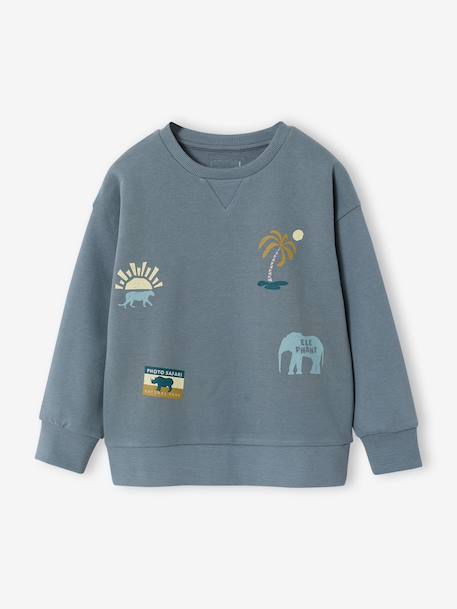Sweat col rond manches longues bleu grisé - vertbaudet enfant 