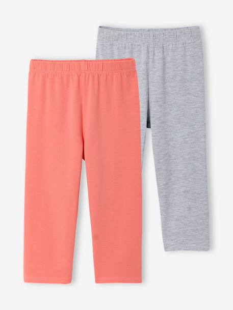 Pack of 2 Mid-Calf Leggings for Girls emerald green+marl grey+mauve - vertbaudet enfant 