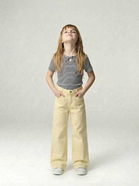 Girl's wide-leg trousers with heart pockets pale yellow+rosy - vertbaudet enfant 