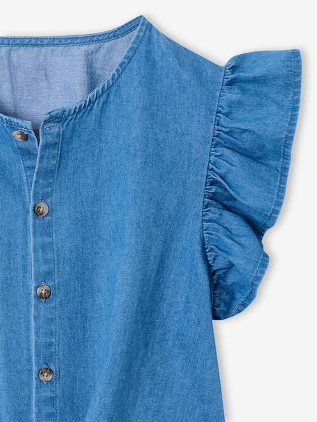 Denim blouse with frill sleeves for girls light blue - vertbaudet enfant 