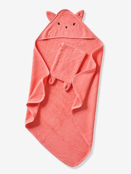 Bath Cape + Wash Mitt, in Organic Cotton BROWN MEDIUM SOLID+GREEN LIGHT SOLID+GREY DARK SOLID+ocean blue+rose+White - vertbaudet enfant 