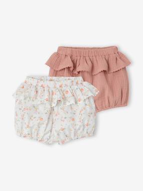 -Lot 2 shorts bloomers bébé fille coton