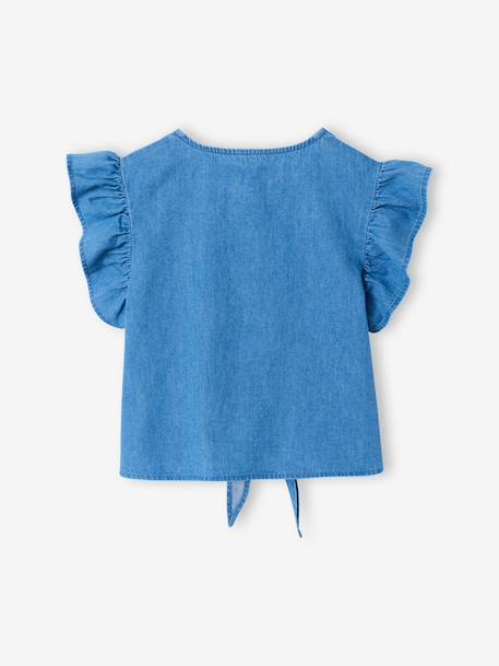 Denim blouse with frill sleeves for girls light blue - vertbaudet enfant 