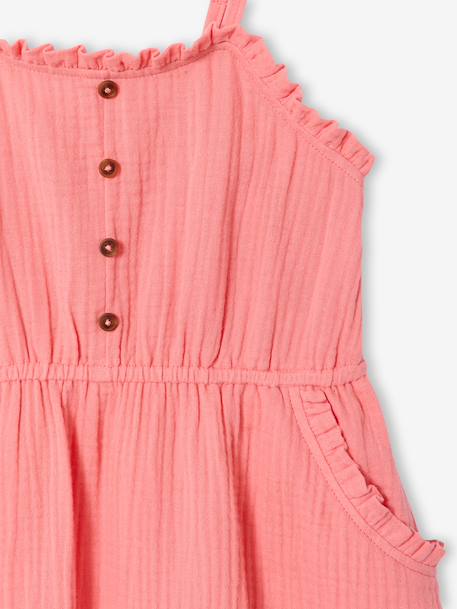 Cotton Gauze Strappy Dress for Girls beige+coral+emerald green - vertbaudet enfant 
