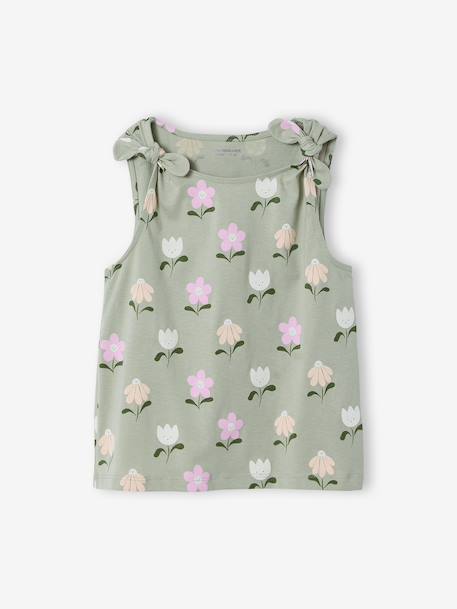 T-shirt sans manches écru+vert sauge - vertbaudet enfant 