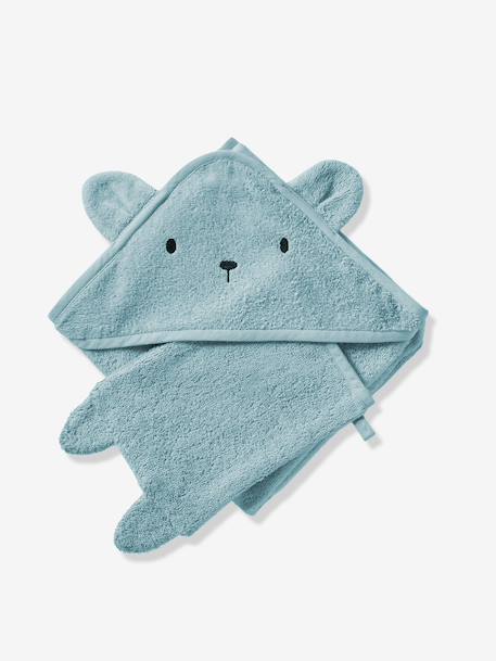 Cape de bain + gant de toilette BIO* amande+anthracite+BLANC+bleu océan+caramel+rose - vertbaudet enfant 