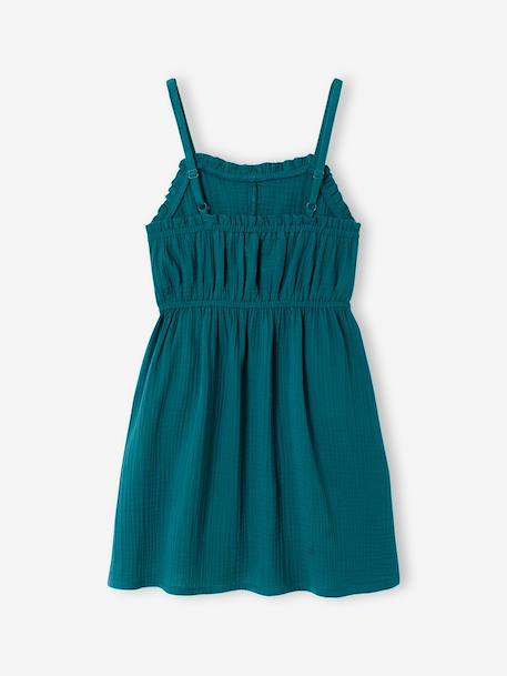 Robe à bretelles fille en gaze de coton beige+corail+sable+vert émeraude - vertbaudet enfant 