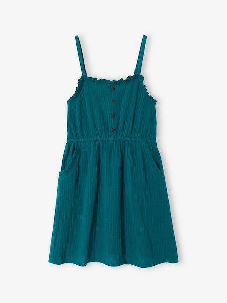 Cotton Gauze Strappy Dress for Girls beige+coral+emerald green - vertbaudet enfant 