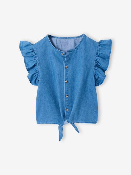 Denim blouse with frill sleeves for girls light blue - vertbaudet enfant 